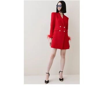 Boucle Double Breasted Feather Cuff Blazer Mini Dress by Karen Mullen